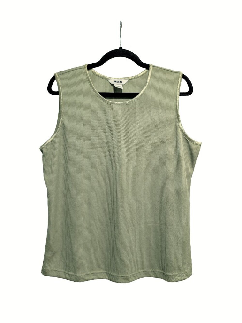 2000's Alia Sage Ribbed Tank Top with Satin Trim Size 1X